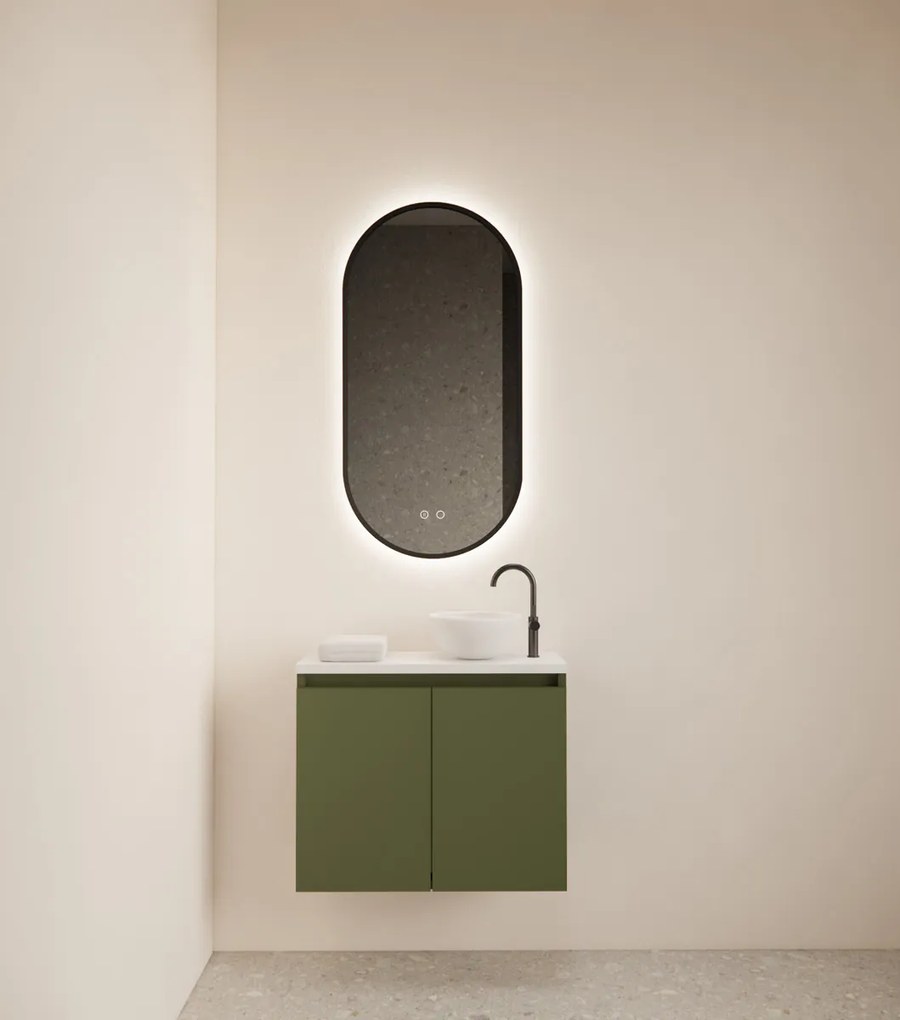 Gliss Design Echo toiletmeubel 60cm olijfgroen met toppaneel wit mat