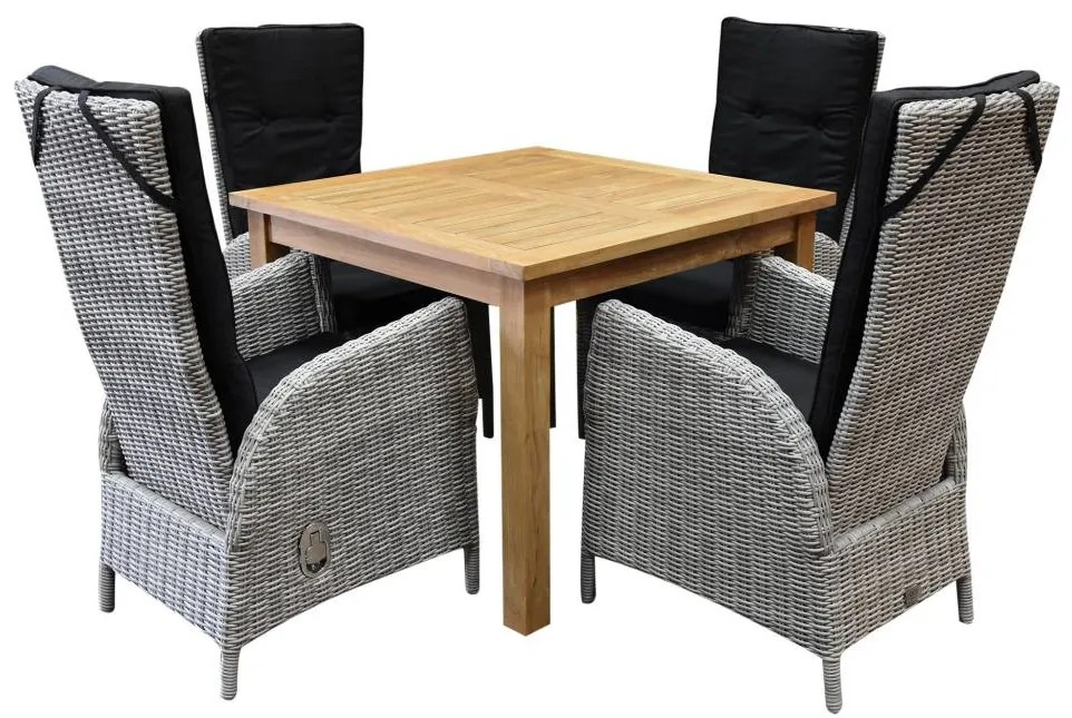 Selena Menorca dining tuinset 100x100xH79 cm 5-delig teak wit grijs