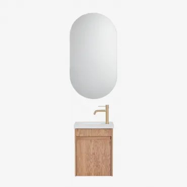 Narek Zwevend Houten Badkamermeubelset Met Geïntegreerde Wastafel Ash Brown & Geborsteld Goud ↑20 Cm Met Aftapkraan Zonder Overloop Orveta & Ovaal Met