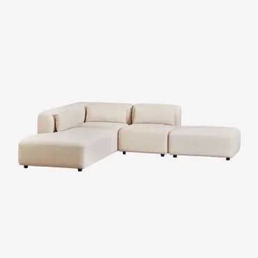 3-delige Modulaire Hoekbank Met Linker Divan En Poef Fogler Linnen Fluweel Linnenbeige - Sklum