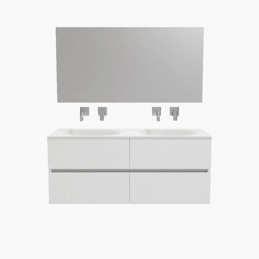 Zaro Sevilla Solid Surface badmeubel 120cm mat wit zonder kraangat dubbele spoelbak 4 lades