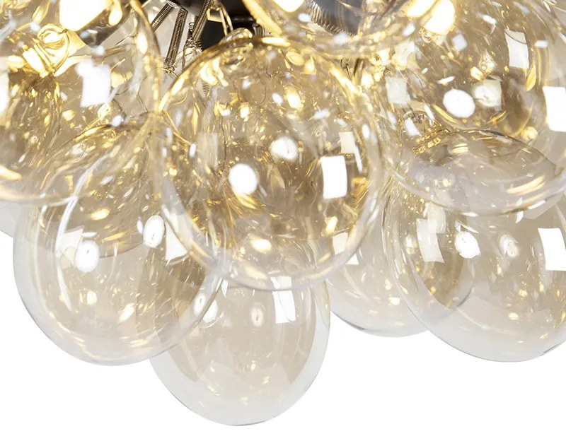 Design plafondlamp zwart met amber glas 6-lichts - Uvas