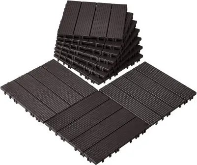 VEVOR Terrastegels, Set van 10, Balkontegels 295x295 mm, Kliktegels, Kunststof Vloerbedekking voor Buiten, Terrasvloer voor Veranda, Zwembad, Balkon, Achtertuin, Donkerbruin