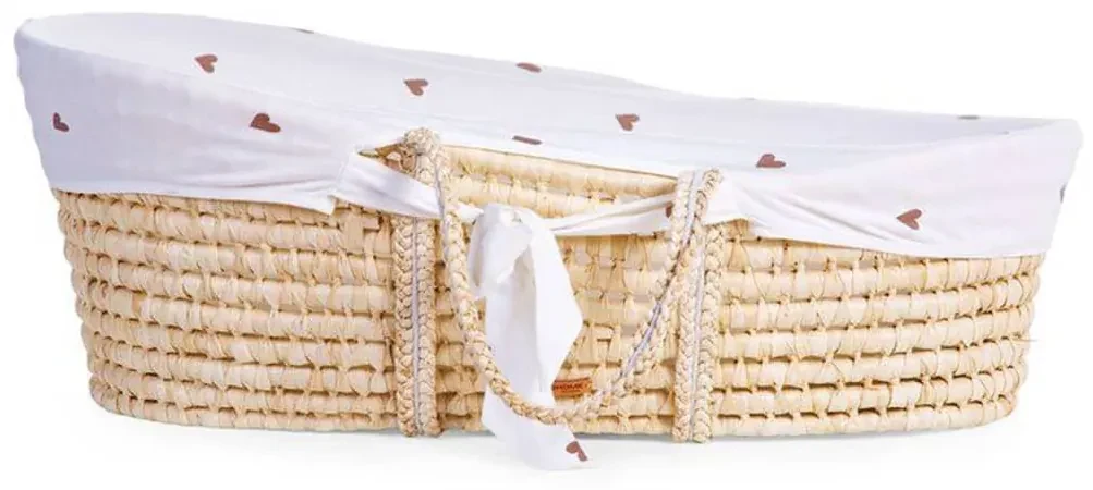CHILDHOME Mozesmand met matras en hoes naturel en hartjesprint