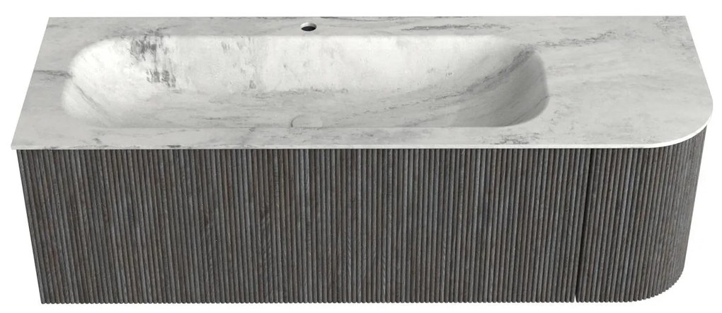 Mondiaz Kurve-dlux 135cm badmeubel ronding rechts shadow met 1 lade en deur en wastafel big medium kraangat links opalo