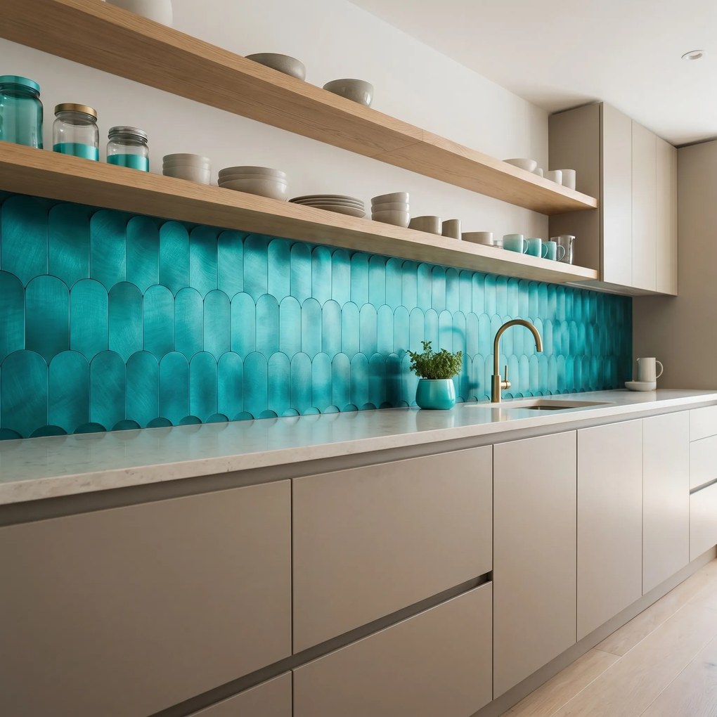 Zelfklevende Mozaïektegels Metaal | Arch Turquoise | 28,8×29,8 cm | Keuken, Bad & WC