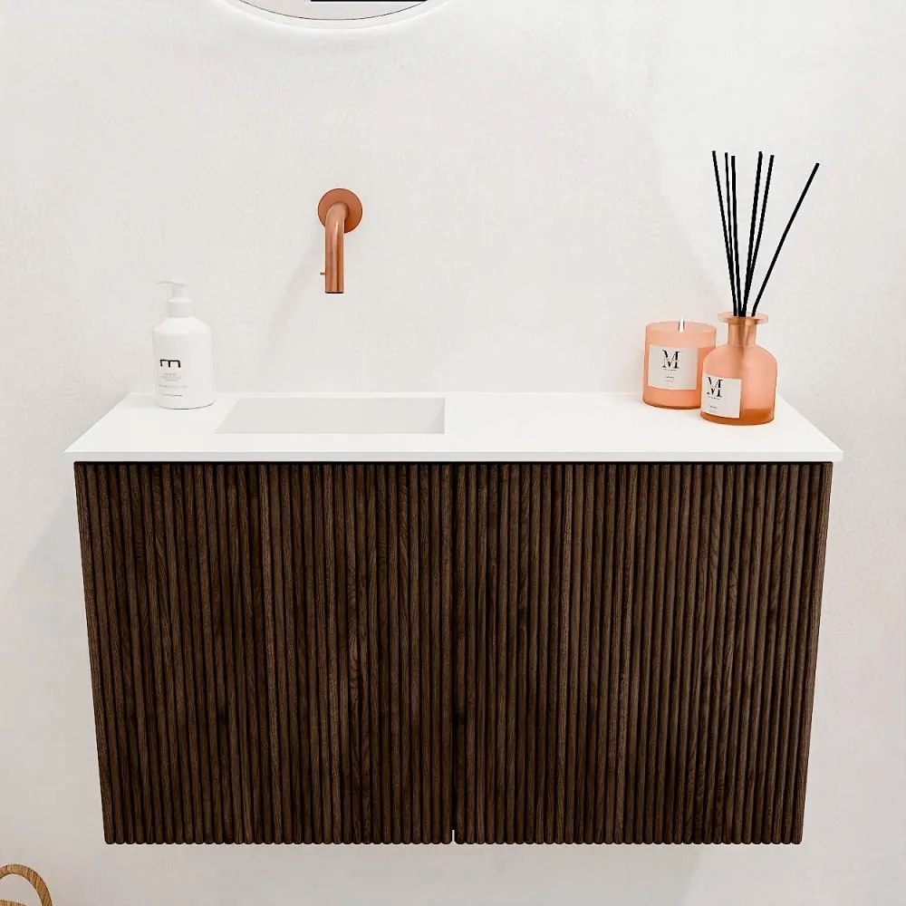 Mondiaz Joya 70cm toiletmeubel walnut met wastafel faye links zonder kraangat talc