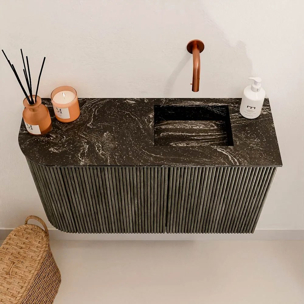 Mondiaz Joya DLux 70cm toiletmeubel ronding links shadow met wastafel faye rechts zonder kraangat lava