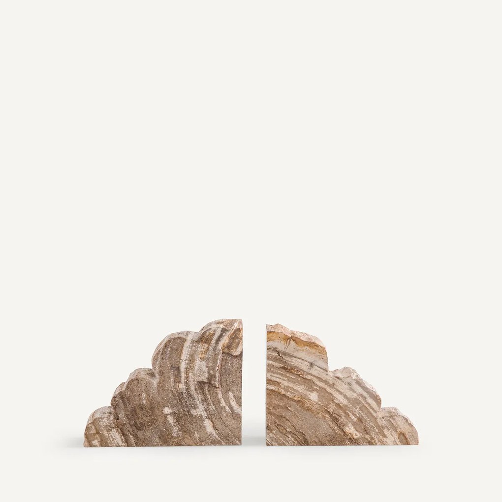 Set van 2 boekensteunen van versteend hout, Kayu