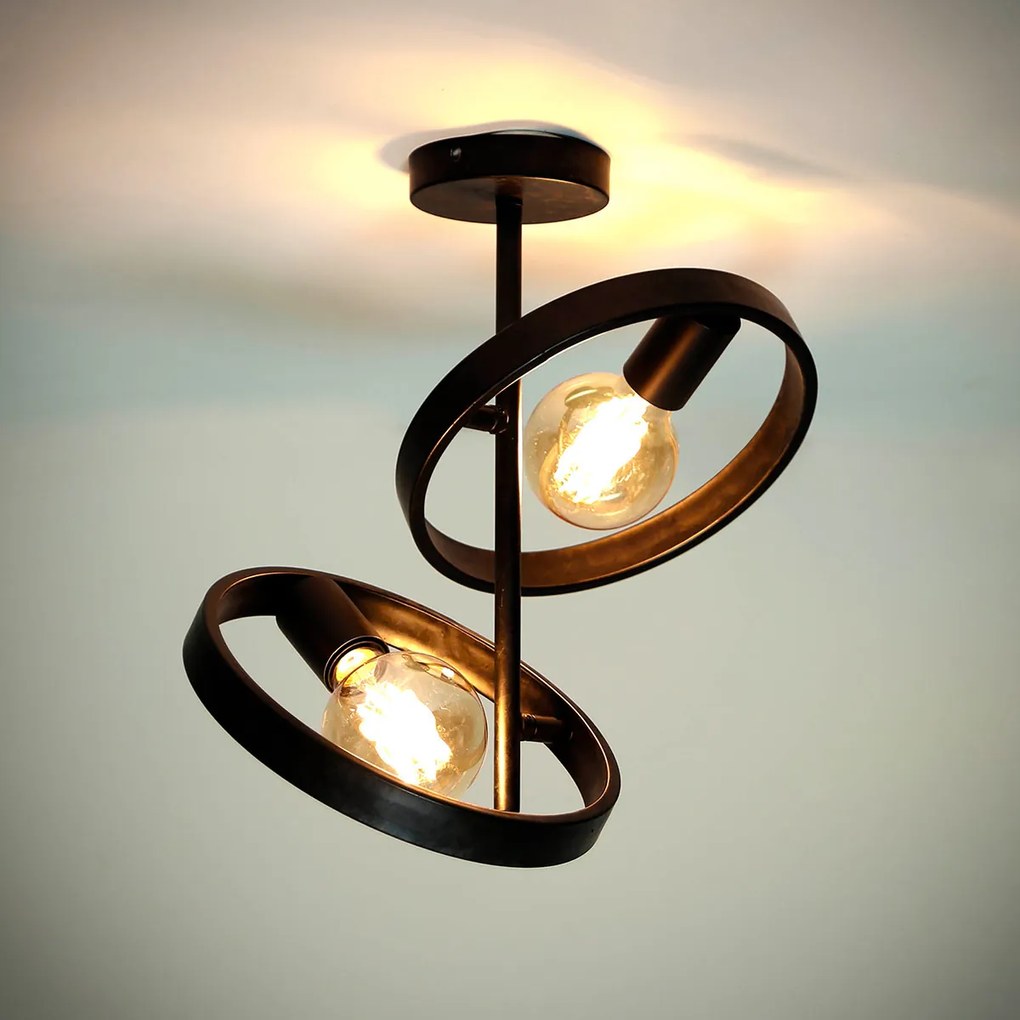 Plafondlamp Metalen Ringen Zwart
