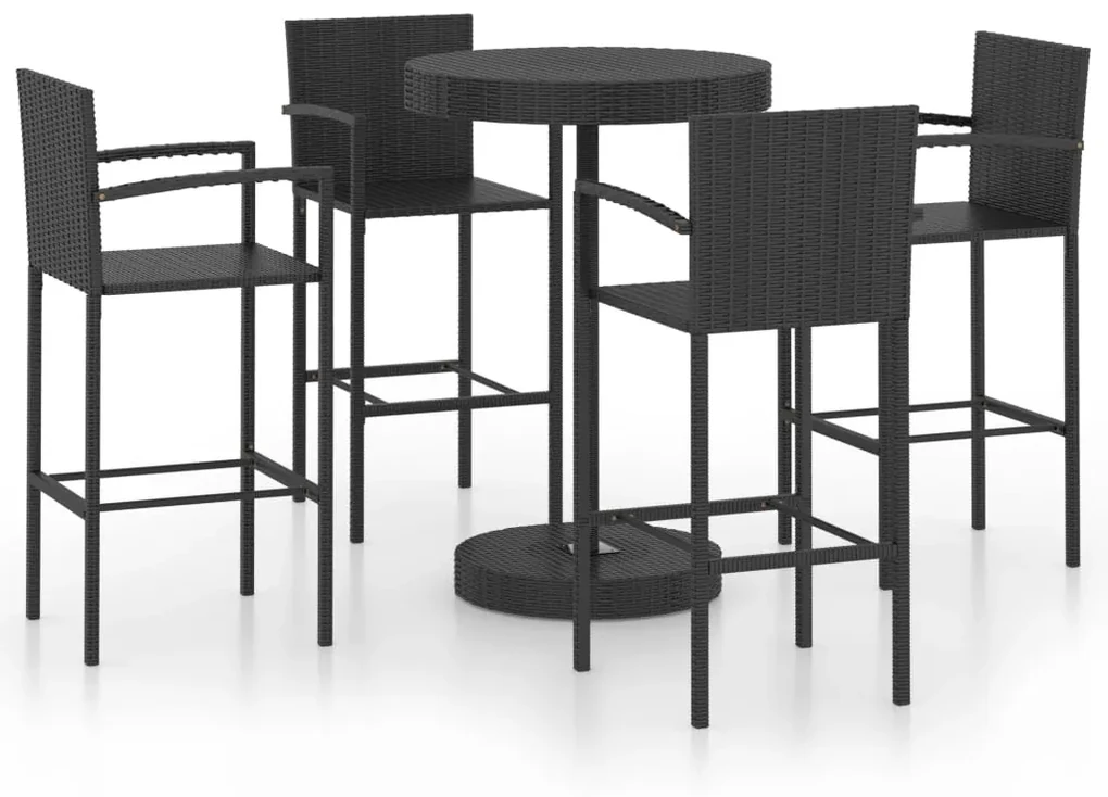 vidaXL 5-delige Tuinbarset poly rattan zwart