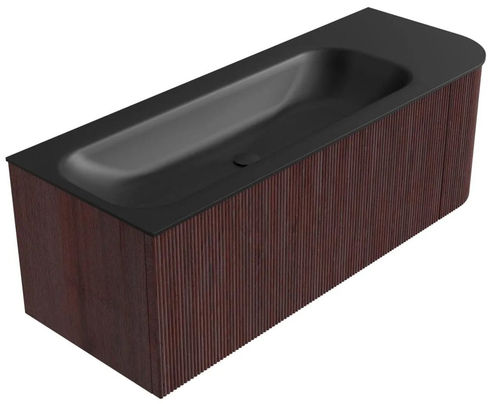 Mondiaz Kurve 125cm badmeubel ronding rechts ruby met 1 lade en deur en wastafel big medium links zonder kraangat urban