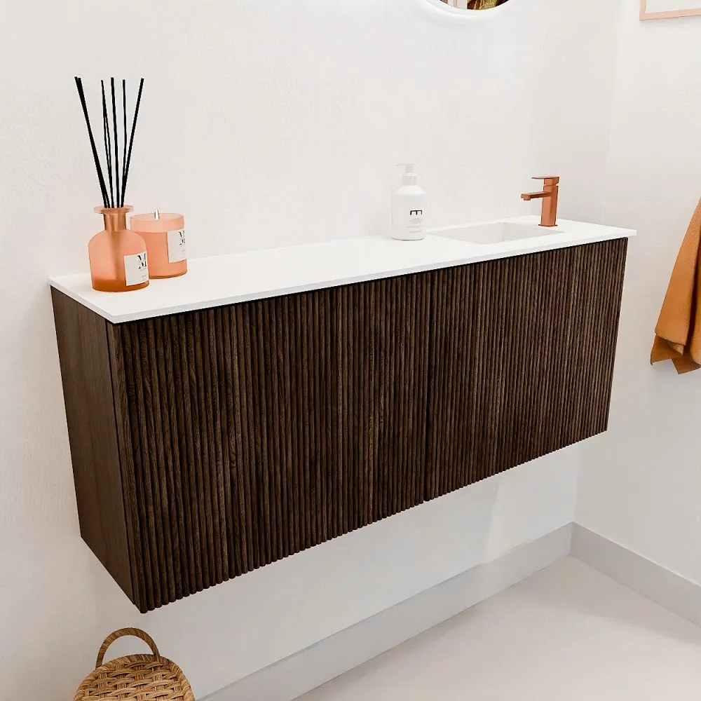 Mondiaz Joya 100cm toiletmeubel walnut met wastafel faye rechts 1 kraangat talc