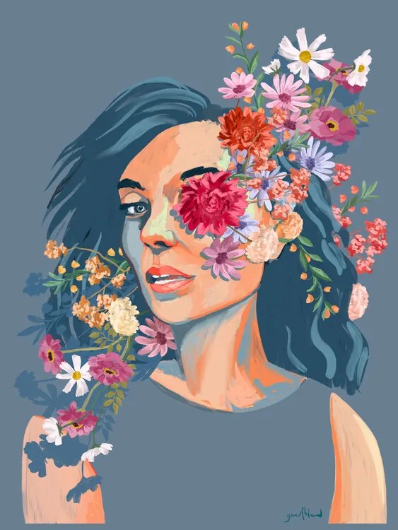 Ilustratie Bloemenvrouw, Goed Blauw