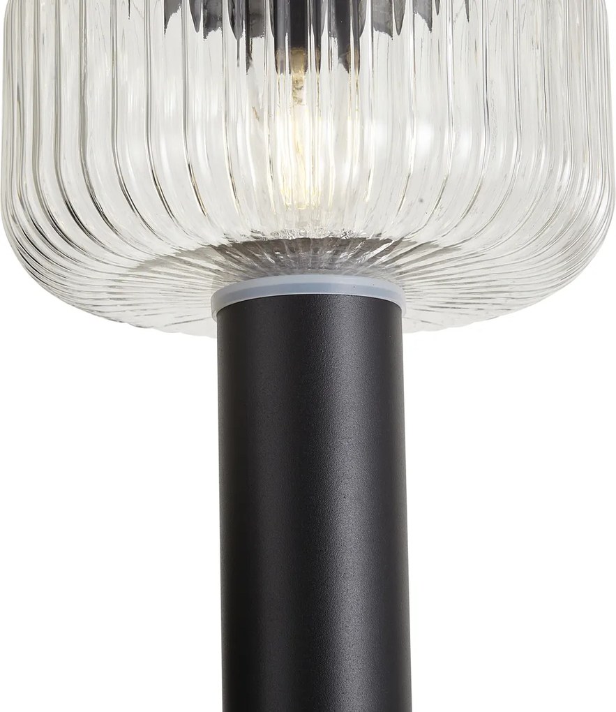 Modern buiten paaltje zwart met ribbelglas incl. LED solar IP65 - Ribble Mushroom