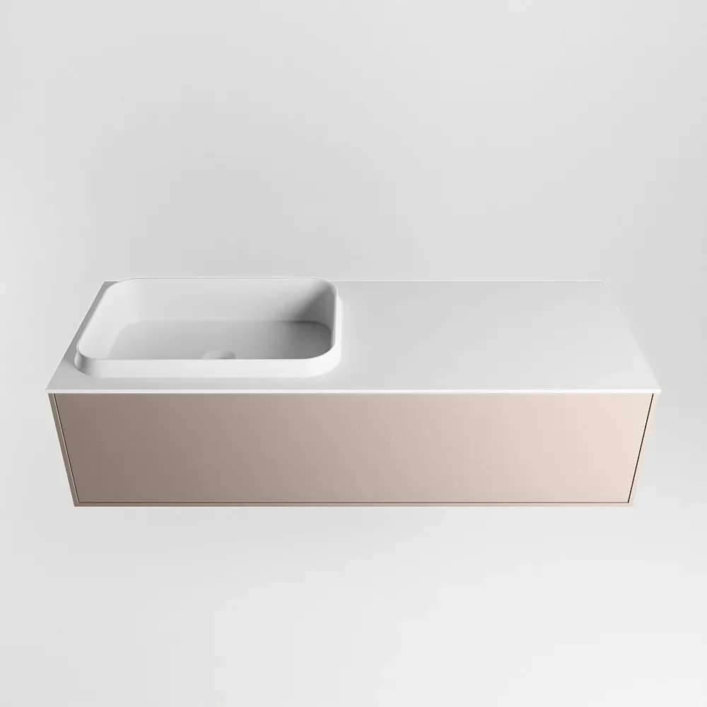 Mondiaz Erin 120cm badmeubel Smoke met 1 lade en witte wastafel links 1 kraangat