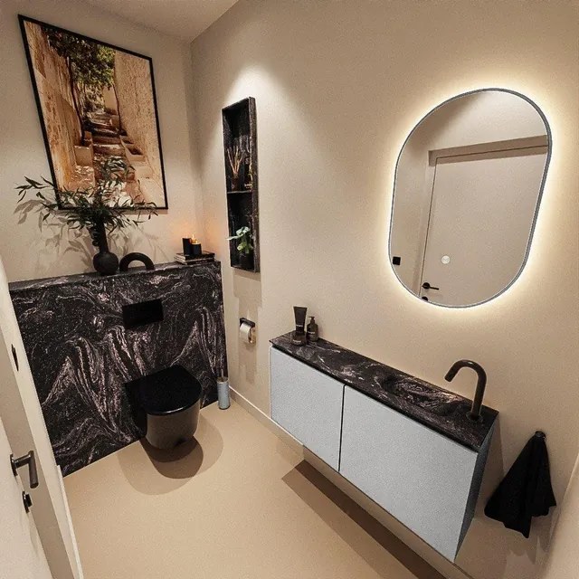 MONDIAZ TURE-DLUX 100cm toiletmeubel Plata. EDEN wastafel Lava positie rechts. Met 1 kraangat. TUREDX100PLAR1LAV