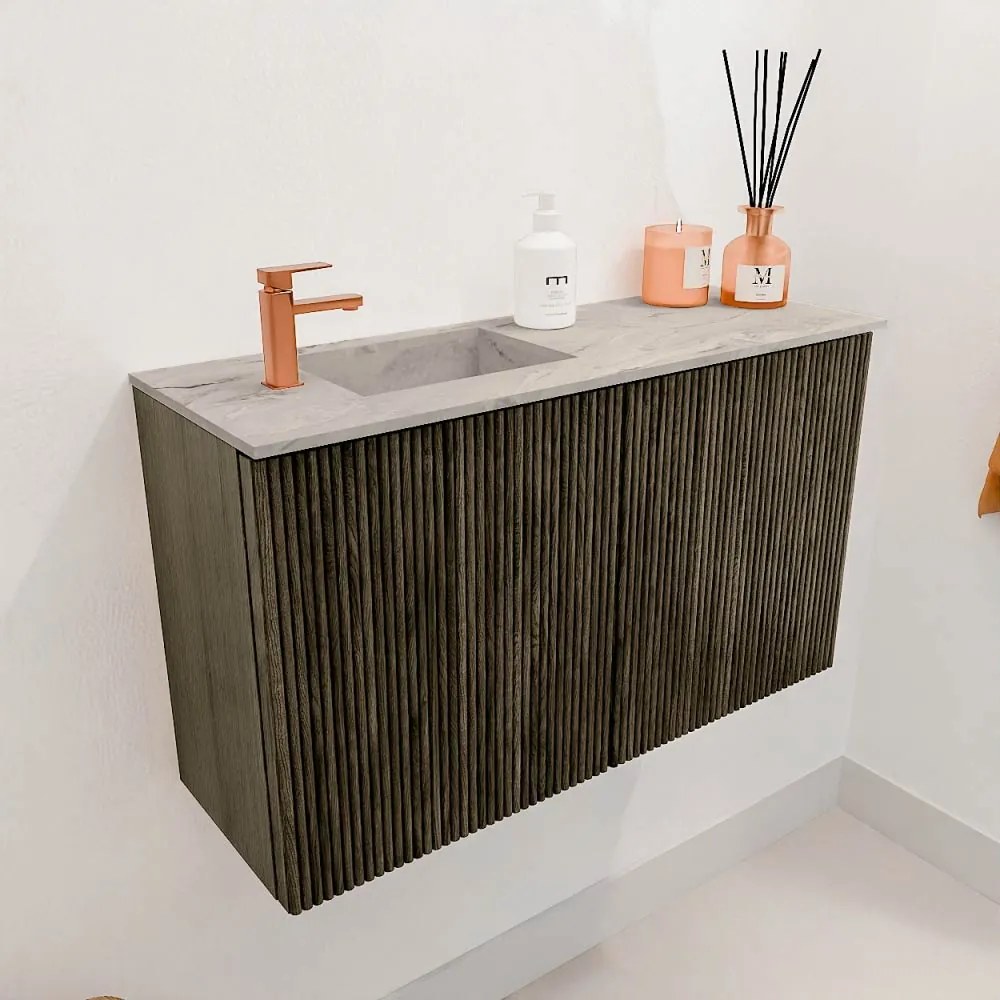 Mondiaz Joya DLux 70cm toiletmeubel shadow met wastafel faye links 1 kraangat glace