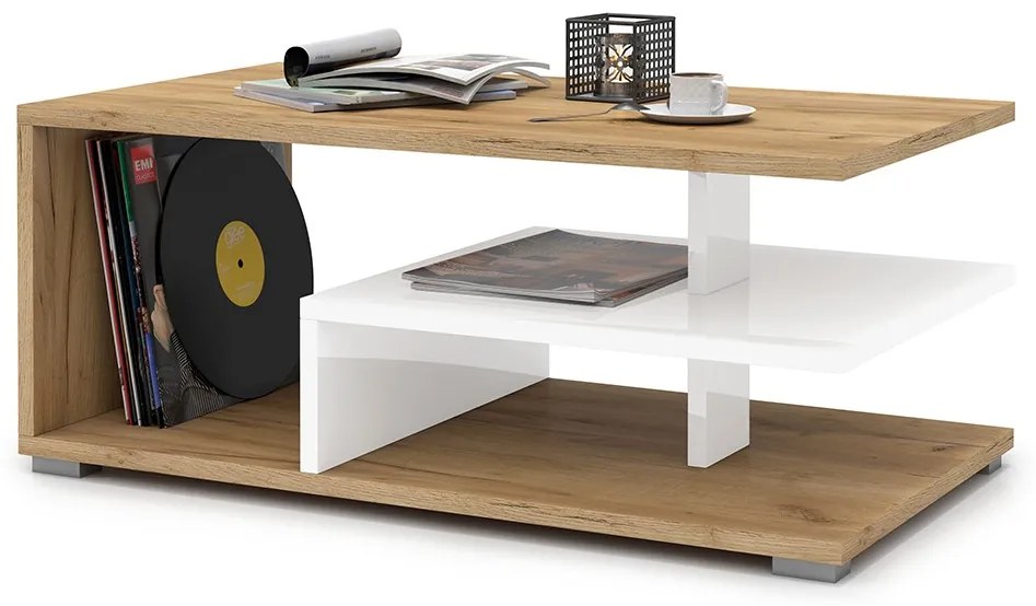 Mazzoni LINK gouden eiken / wit glans, salontafel