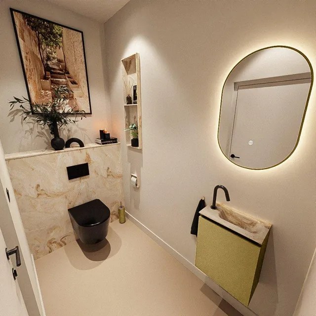 MONDIAZ TURE-DLUX 40cm toiletmeubel Oro. EDEN wastafel Frappe positie rechts. Met 1 kraangat. TUREDX40OROR1FRA