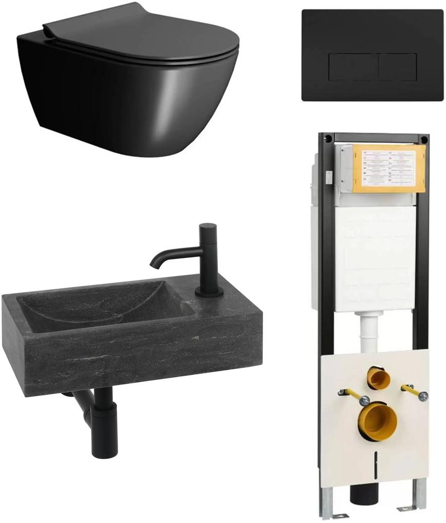 Combideal toiletruimte Ben Segno/Venetia Xtra glaze+ Free flush rechts Zwart