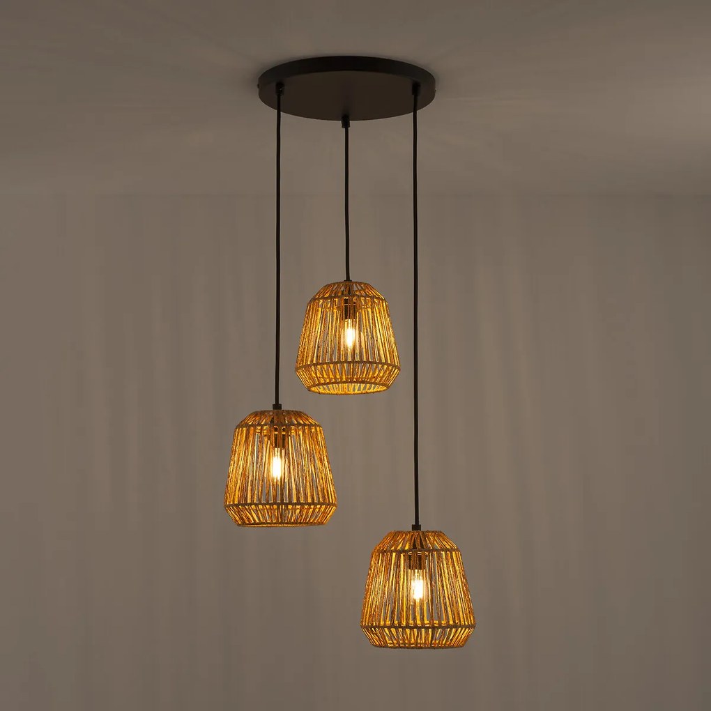Hanglamp in metaal en hennep, Yaku