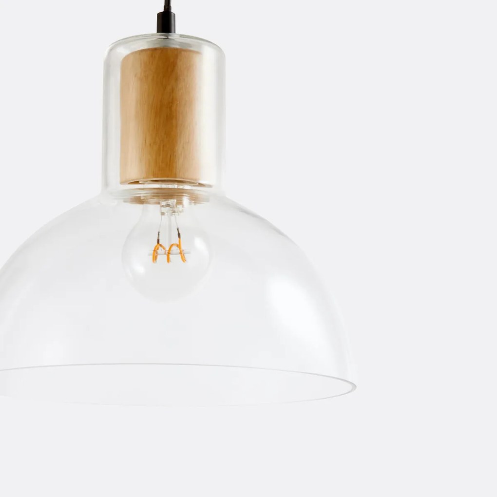 Hanglamp in glas en houtØ24,5 cm, Lizia