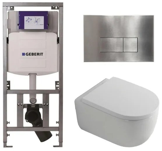 QeramiQ Dely Swirl Toiletset - 36.3x51.7cm - Geberit UP320 inbouwreservoir - met Burda frame - 35mm zitting - steel bedieningsplaat - rechthoekige knoppen - wit glans 0701131/SW706195/SW1000767/SW1026256