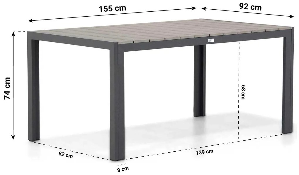 Dining Tuintafel rechthoekig 155 x 92 cm Aluminium/polywood Grijs Young