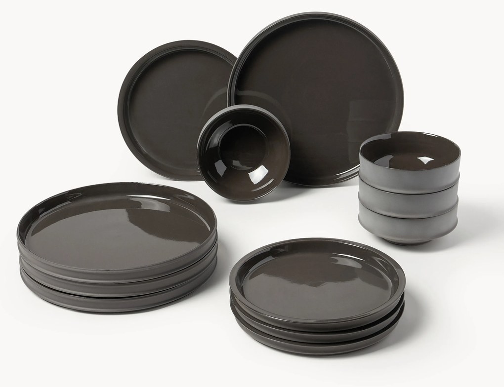 Porseleinen serviesset Dune met reactief glazuur, 4 personen (12-delig)