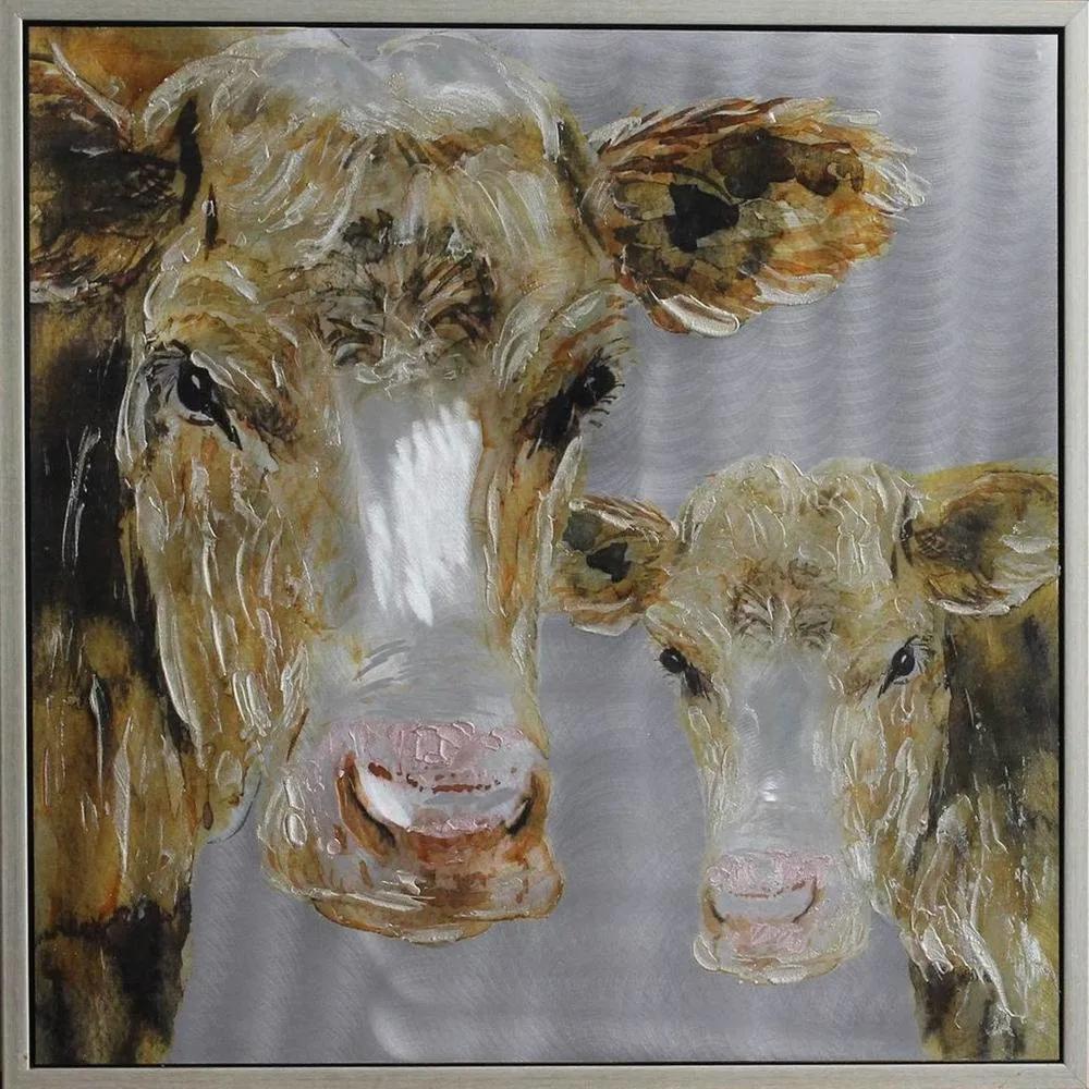 Schilderij -Handgeschilderdj - Koeien - grijs bruin - 100x100cm
