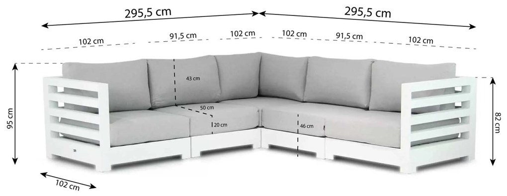 Hoek loungeset 5 personen Aluminium Wit  Santika Furniture Santika Phantom