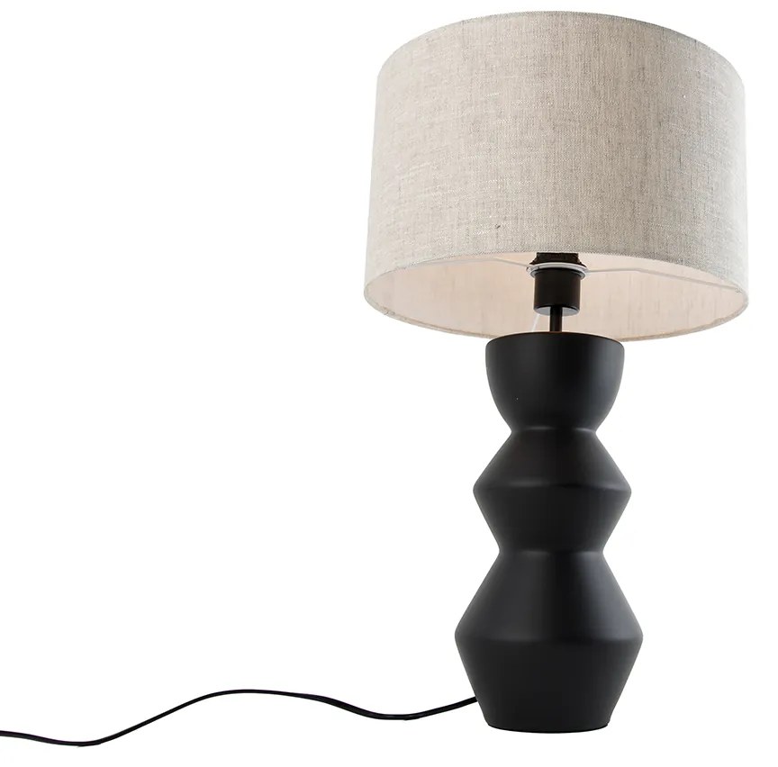 Design tafellamp zwart 16 cm stoffen kap lichtgrijs 35 cm - Alisia Design E27 rond Binnenverlichting Lamp