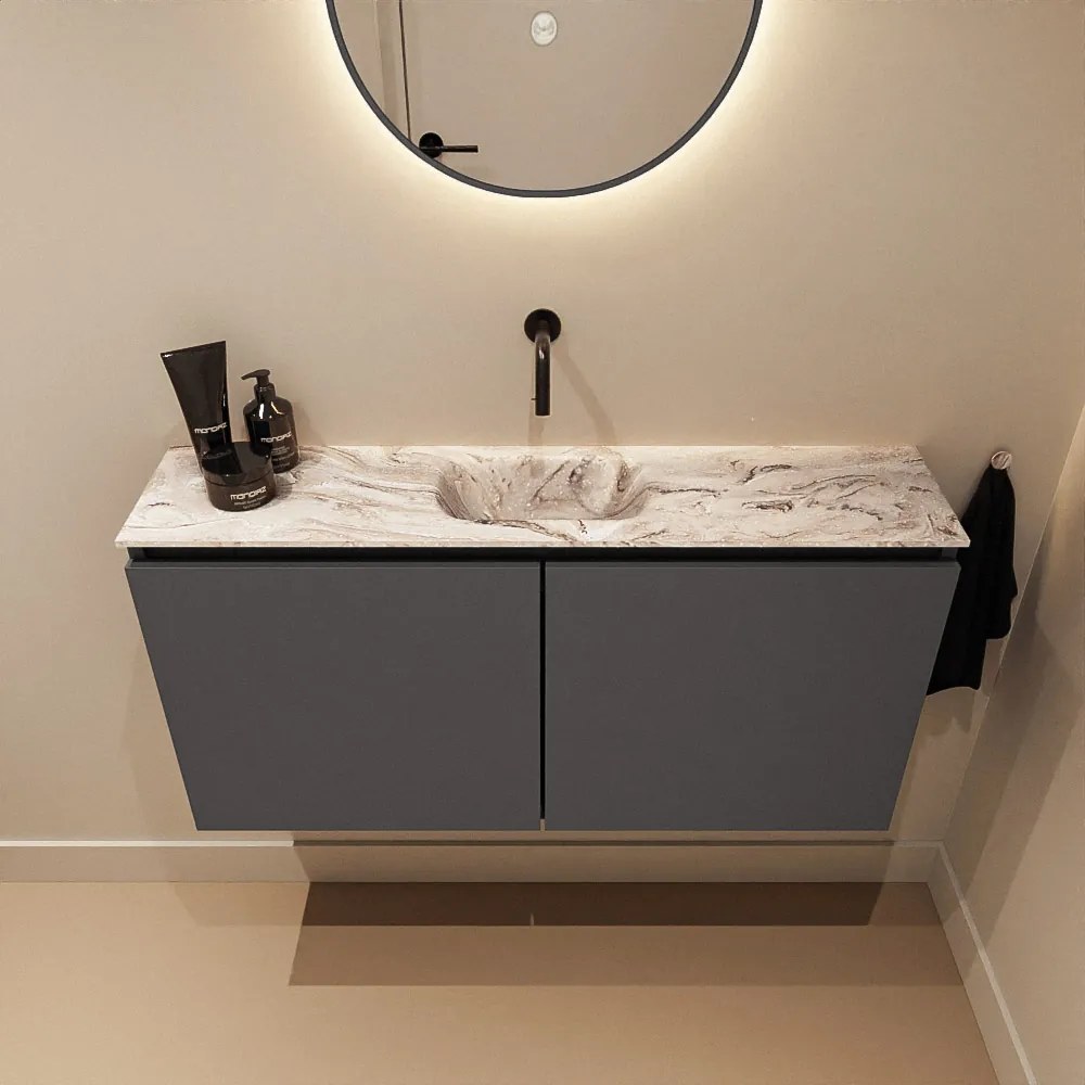 Mondiaz Ture DLux toiletmeubel 100cm dark grey met wastafel glace midden zonder kraangat