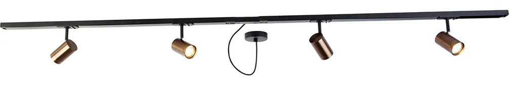 1-fase railsysteem donkerbrons met 4 spots en I voeding rond - Jeana