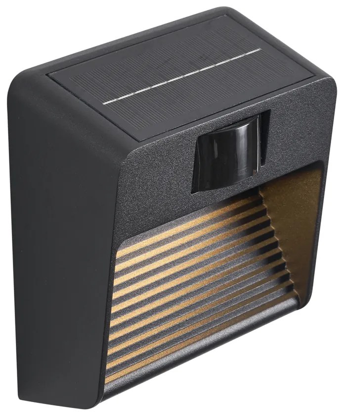 Wandlamp zwart incl. LED IP54 met bewegingssensor solar - Border