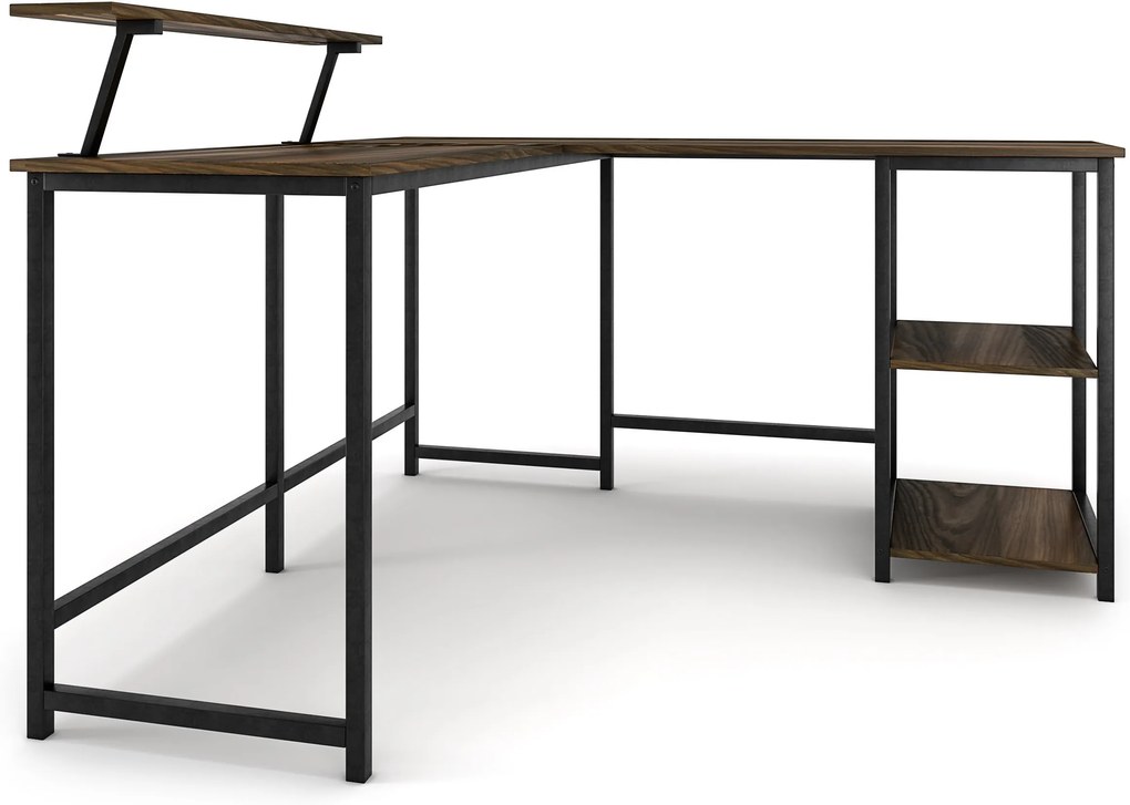 Nancy's Sunnyvale Bureau - Bureaus - Hoekbureau - L-Vormig - Industrieel - Zwart/Bruin - 145 x 140 x 75 cm