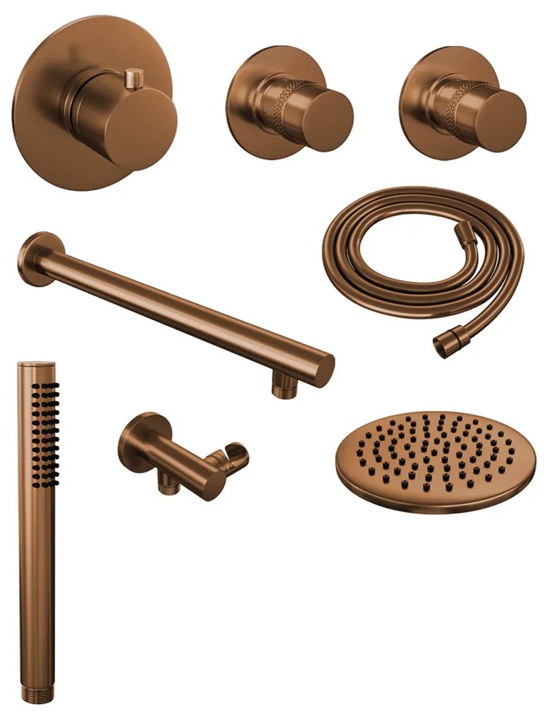 Brauer Copper Edition complete inbouw regendouche met staafhanddouche, rechte wandarm en hoofddouche 20cm set 1 koper geborsteld PVD