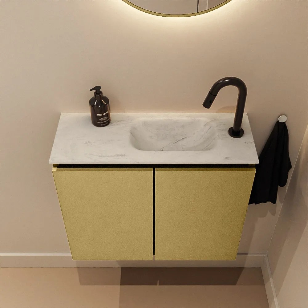 Mondiaz Ture DLux toiletmeubel 60cm oro met wastafel opalo rechts met kraangat