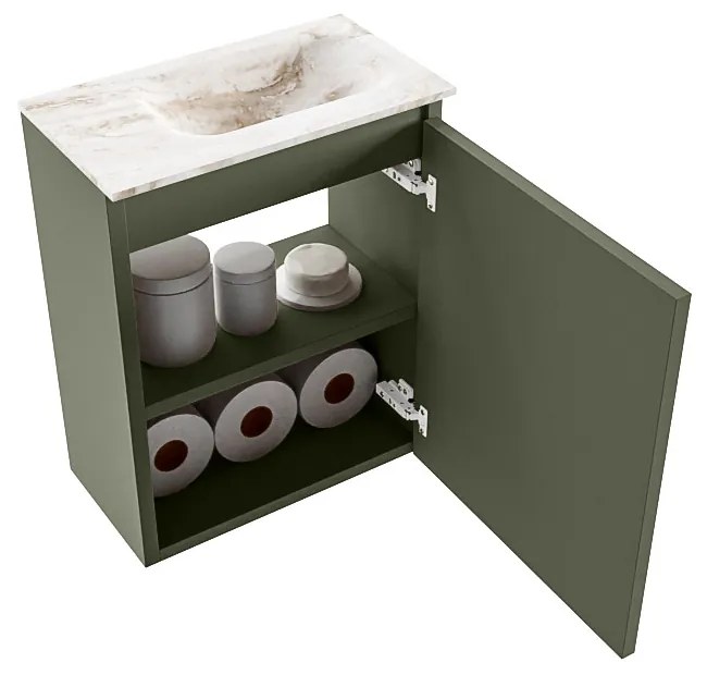 Mondiaz Ture DLux toiletmeubel 40cm army met wastafel frappe rechts met kraangat