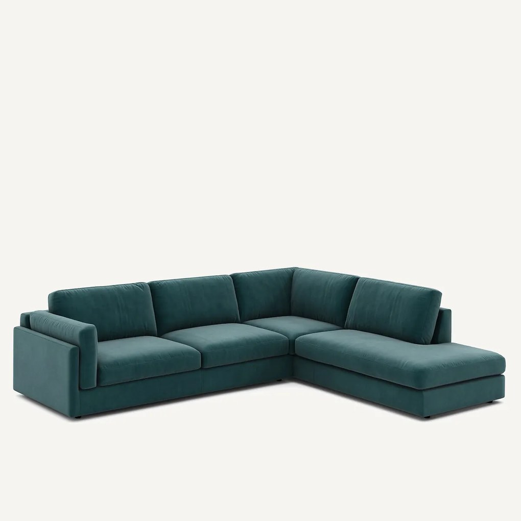 Omvormbare bank met hoek en longchair, fluweel, CÉSAR