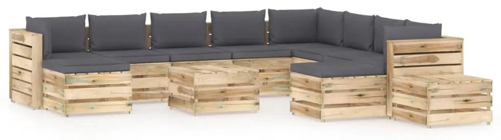 vidaXL 12-delige Loungeset met kussens groen geïmpregneerd hout