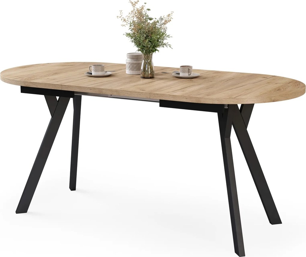 Mazzoni ALMO Craft Eiken Goud / zwarte poten - OVALE UITSCHUIFTAFEL 120-220 cm VOOR 10-12 PERSONEN