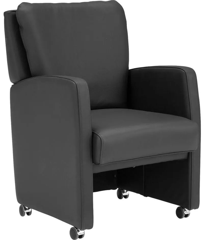 Goossens Excellent Eetkamerstoel Lini zwart leer  met armleuning en met wielenmet chromen wielen, modern design
