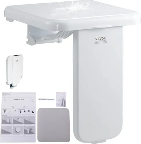 VEVOR ABS opvouwbare douchestoel, 40 x 42 cm uitgeklapt, aan de muur te monteren, opvouwbare douchebank met een draagvermogen van 200 kg, ruimtebesparende opvouwbare douchestoel voor senioren, zwangere vrouwen, kinderen en