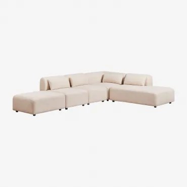 4-delige Modulaire Hoekbank Met Rechter Chaise Longue En Poef Fogler Teddystof Crème Beige - Sklum