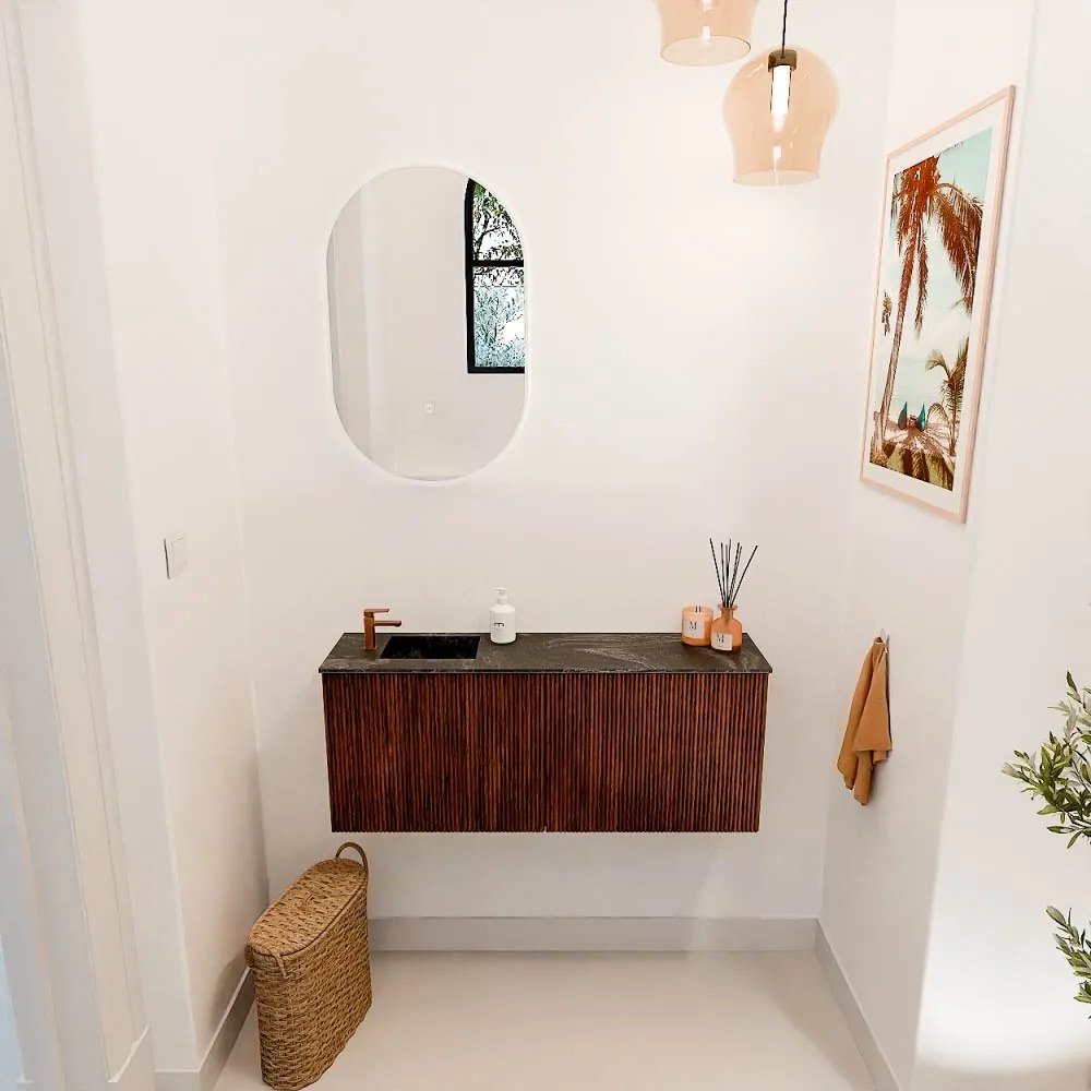 Mondiaz Joya DLux 100cm toiletmeubel ruby met wastafel faye links 1 kraangat lava
