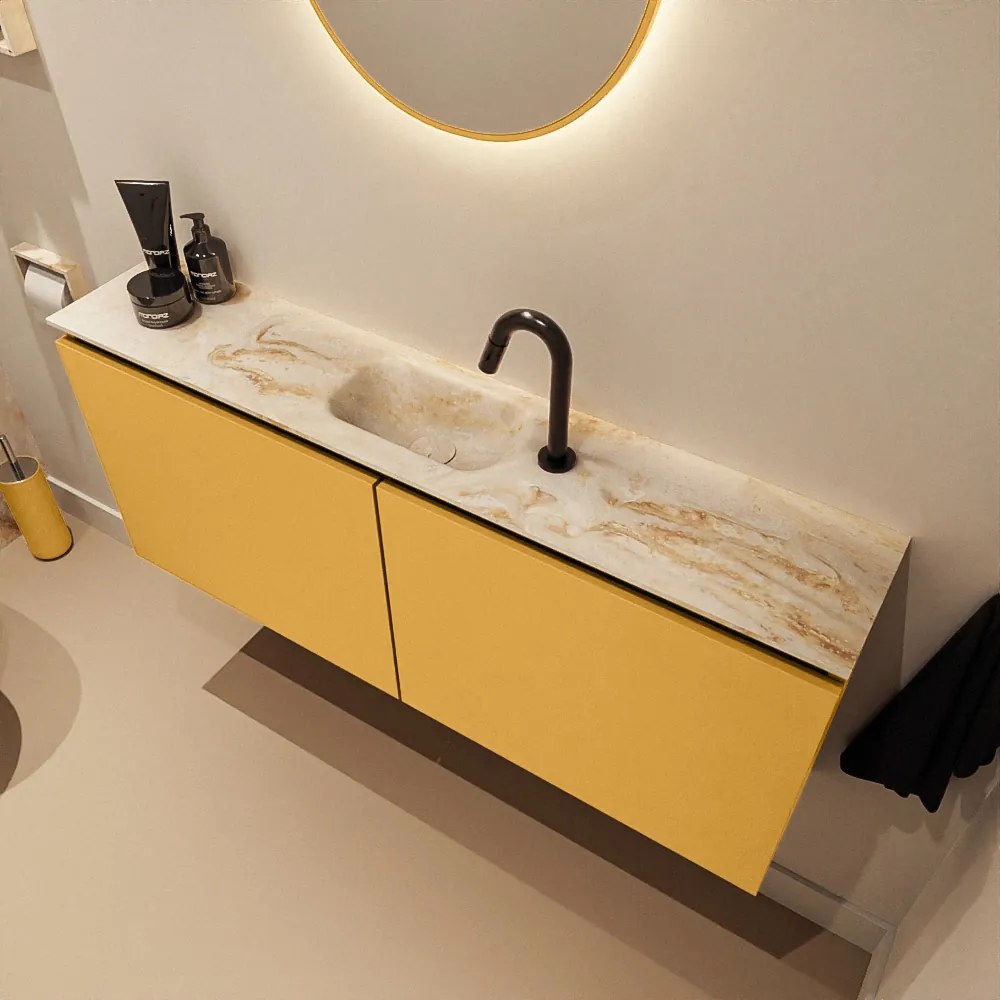 Mondiaz Ture DLux toiletmeubel 120cm ocher met wastafel frappe midden met kraangat