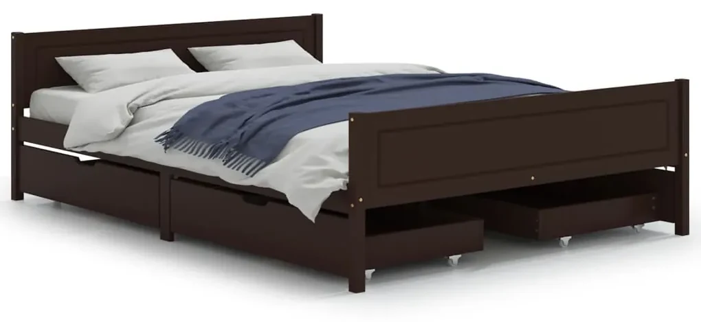 vidaXL Bedframe met 4 lades 140x200 cm massief grenenhout donkerbruin