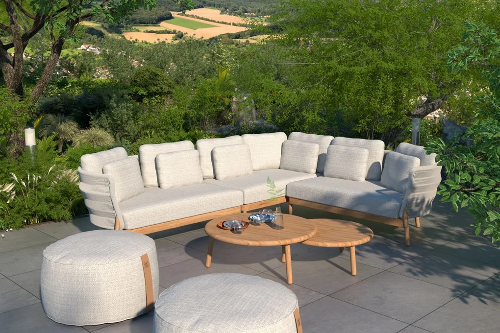 4 Seasons Outdoor Avalon hoekbank met 2 Ceylon tafels Loungeset houtkleur weerbestendig